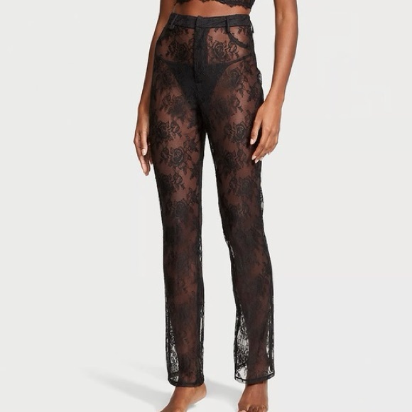 NWT VICTORIA'S SECRET VS Archives Rose Lace Pants BLACK size Small - Picture 1 of 11